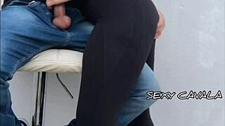 Athletic girl bent over in leggings gets doggystyle cum on ass.