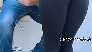 Athletic girl bent over in leggings gets doggystyle cum on ass.