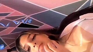 University student rocks with her dildo