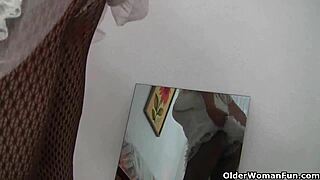 Grandma Isabel Tears Pantyhose with Massive Breasts