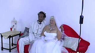 Granny bride rides cock in stockings