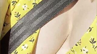 damn! wifey flashes perfect tits while driving in car part 2!