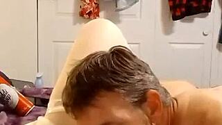 Jerry sucks cream off milf's big tits and eats pussy to orgasm