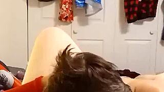 Jerry sucks cream off milf's big tits and eats pussy to orgasm