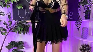 nylon club, slipping on fishnet tights for domination