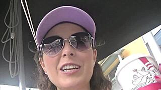 Helena Price flashes pussy publicly in upskirt adventure