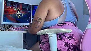 brunette latina has embarrassing moment while gaming online