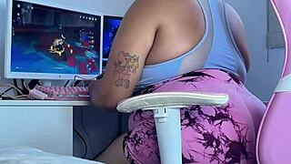 brunette latina has embarrassing moment while gaming online