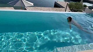 gorgeous monika fox swims naked in pool, teasingly