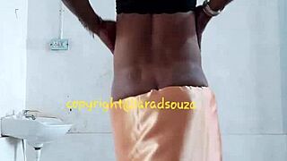Indian Crossdresser Slut Lara Dsouza Rocks Orange Satin Saree