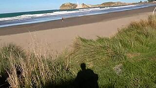 Kiwi Trashy Milf Walks in See-Through Clothes at Beach, Then Creampie Fucked