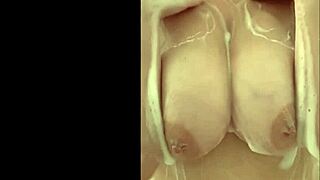 French Chubby Mom Caresses Her Huge Milf Breasts Secretly in Shower