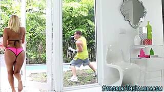 Teen stepsis throating deep in taboo milf encounter with mature cougar blowjob action