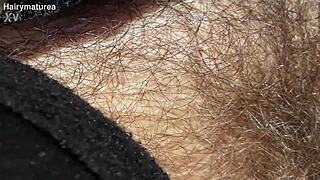 Hairy mature flashes nude in the car!