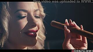dude, this horny milf with huge tits is wild... smoking a 9-inch cigar while giving a blowjob and teasing! 🔥💨