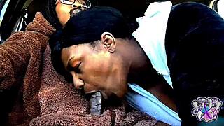 Bear suit girl swallows cock in car!