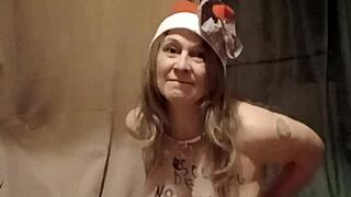 Female slave self-session with striptease, caresses, and magic wand