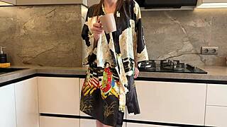 seduced and fucked horny stepmom after party, russian amateur moaning with tight pussy