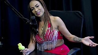 Belinha baracho in sheer red lingerie gives handjob outdoor