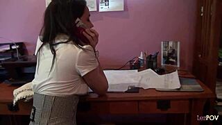 Lesbian milf reprimands brunette secretary with scissoring and ass licking