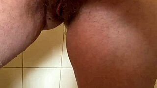 He loves playing with my hairy pussy in the shower