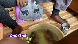 Ebony Wife Teases Cuckold in Lingerie