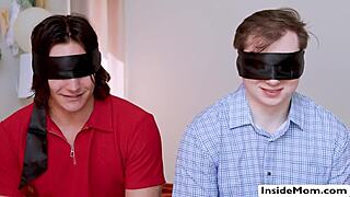 Two Milfs Blindfold Stepsons And Ride Their Dicks