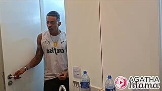 Spying in bath led to extreme sex with athletic Mexican mature riding hard