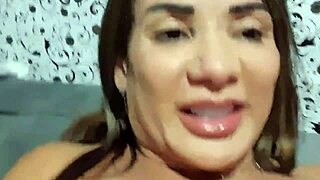 Brazilian milf in tight jeans flashes big clit and gets licked by cousin