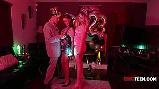 Simp american milf freeuse new years threesome with teen 18+ group fucking and pussy exploitation