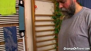 Can a Petite Teen Handle Grandpa's Hardcore Gym Fuck with Facial?