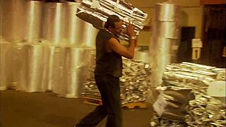 brunette milf licks monster cock outdoors before facial cumshot in heels