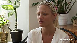 Gabi, the blonde babe, fingers herself in naughty German close-up