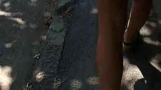 Milf flashes naked ass on public street