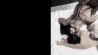 Two chubby hotties love getting cum on their faces in orgy.