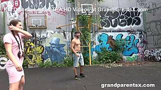 Grandparents pick up teen 18+ for wild fun on basketball court