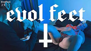 Blonde Milf Masters Footjobs with Bare Feet and Sexy Toes