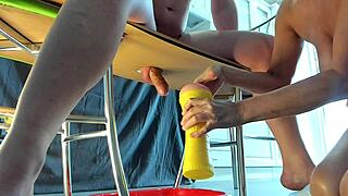 Cfnm femdom milking a muscular stallion