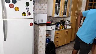 Why is the slut blonde shaking her big ass for that big black cock in the kitchen?