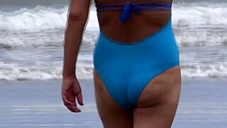 latina on beach vacation shows off and gets aroused