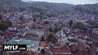 Busty blonde bunny madison in lingerie gives rough handjob and cowgirl ride to horny stud with piercing