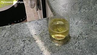 Kiwi milf sub slurps wine after master's messy spill.