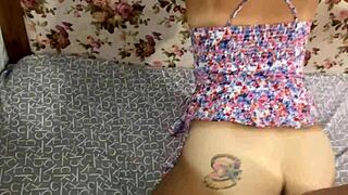 Fucking doggystyle near the mirror in close-up action