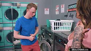 Ever seen a guy bang busty milfs in a laundry room?