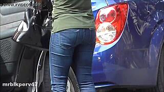 Hidden Cam Catches Ebony Mature Busting Nuts on Ass