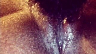 Ebony pussy licked to orgasm up close
