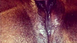 Ebony pussy licked to orgasm up close