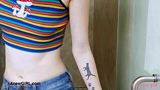 Shy model bathes sensually