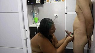 Neighbor shaves my cock at home toilet