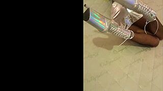 total silver and fishnet pantyhose on latina milf